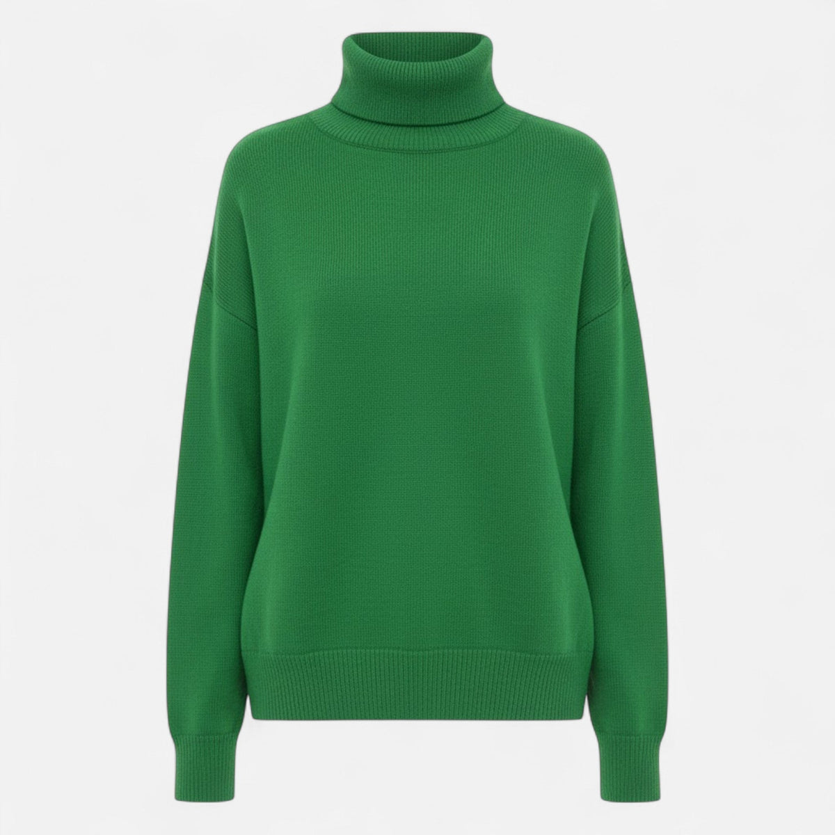 Women's Chunky Knit Turtleneck Sweater in Green - front view