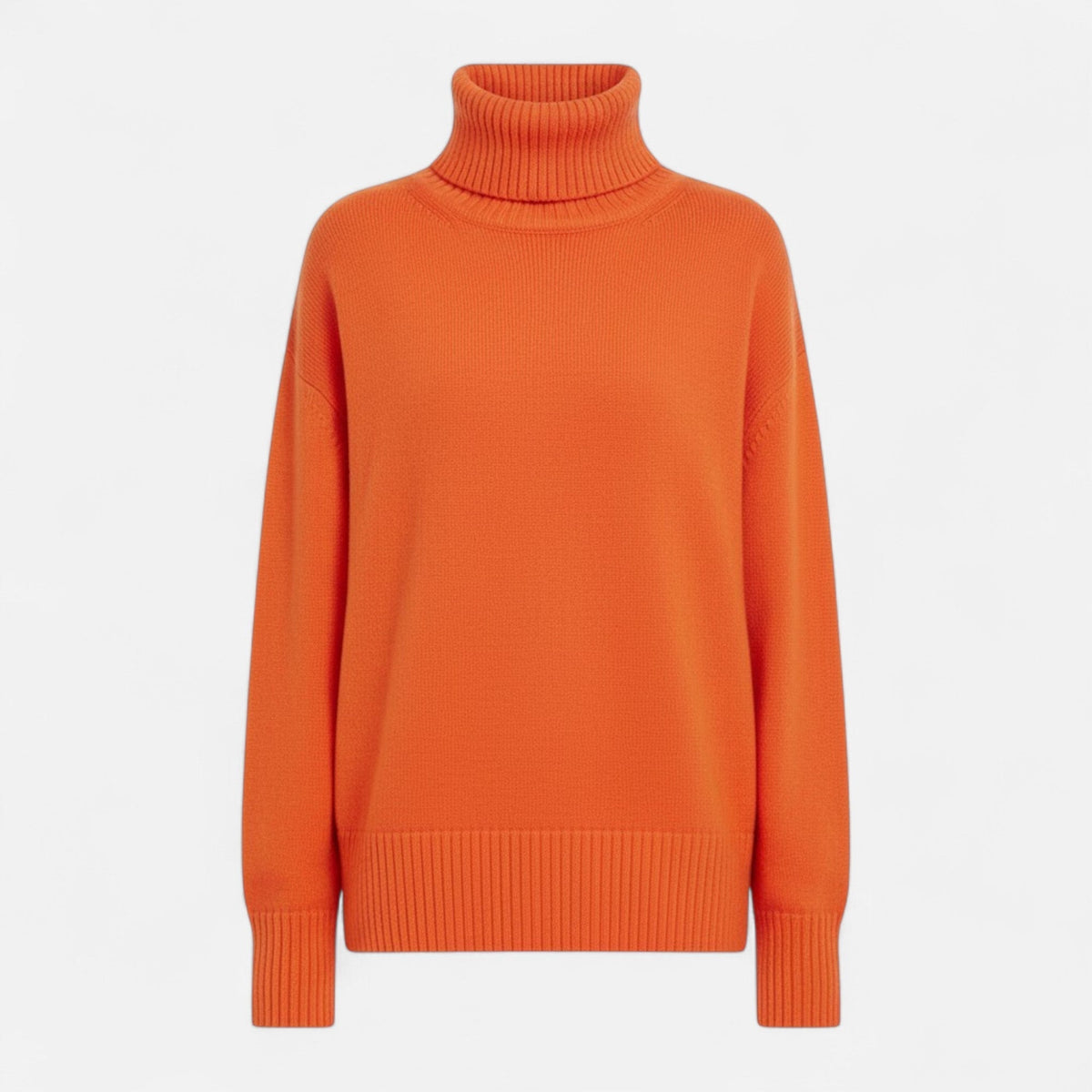 Women's Chunky Knit Turtleneck Sweater in Orange - front view