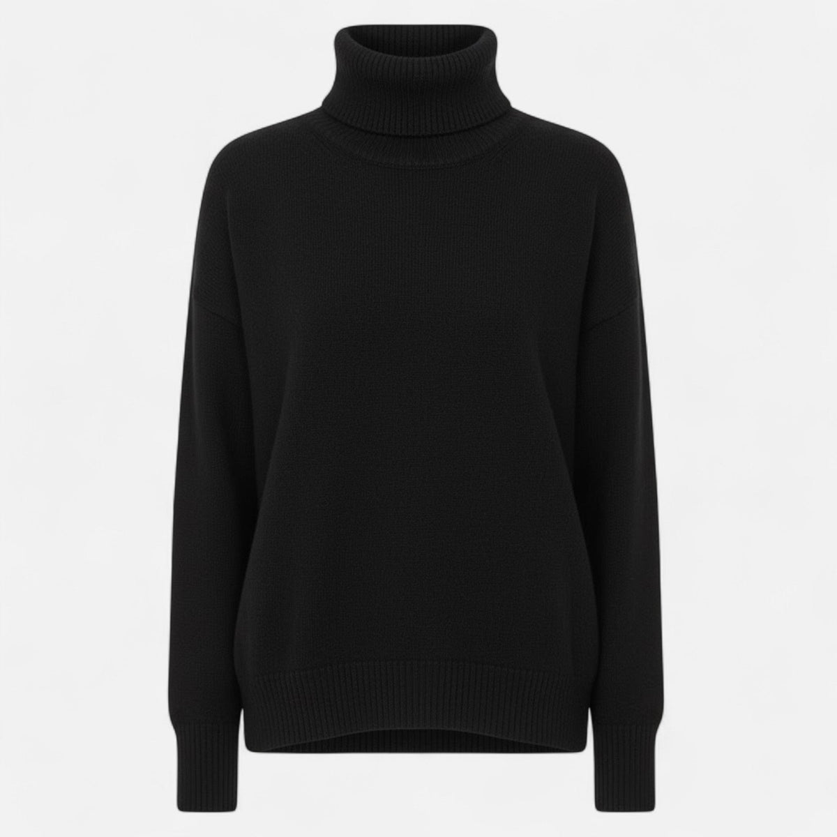 Women's Chunky Knit Turtleneck Sweater in Black - front view