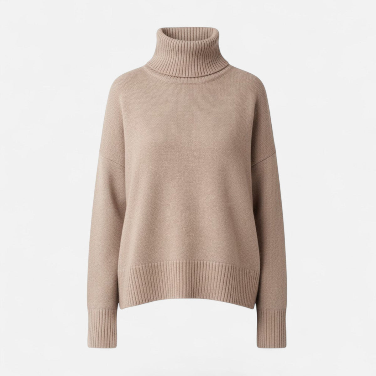 Women's Chunky Knit Turtleneck Sweater in Khaki - front view