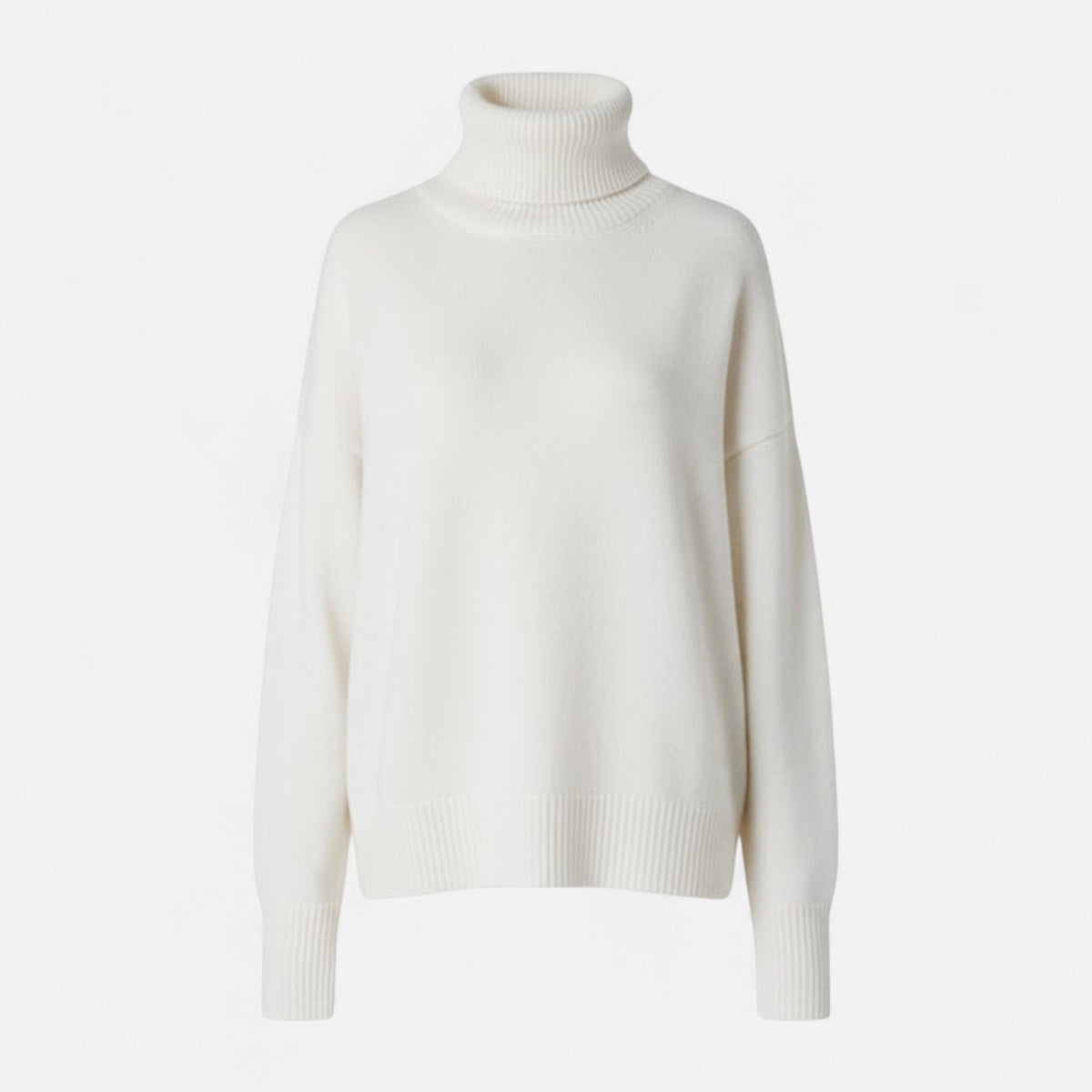 Women's Chunky Knit Turtleneck Sweater in White - front view