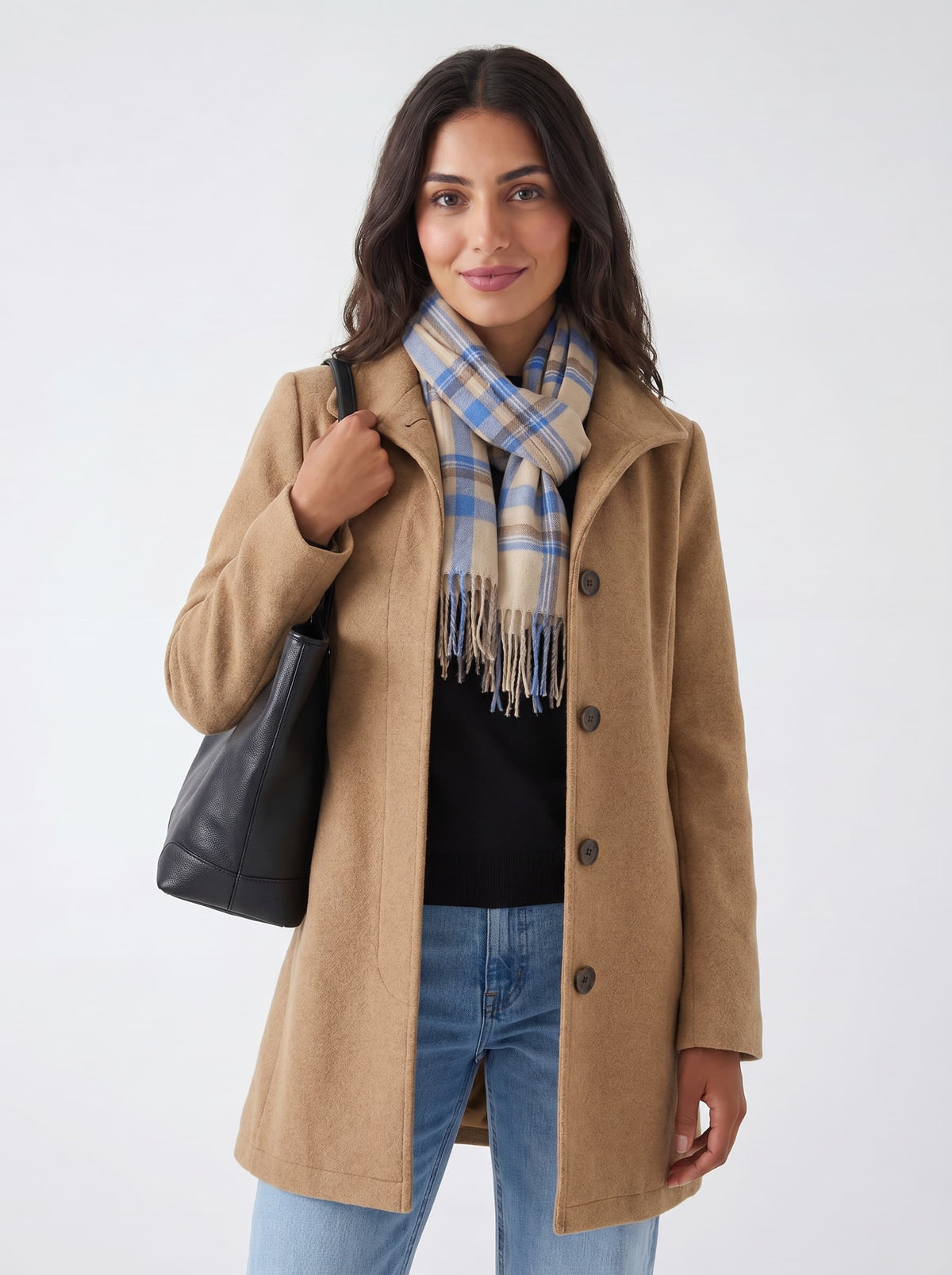 Women's Single-Breasted Coat in Brown - front view