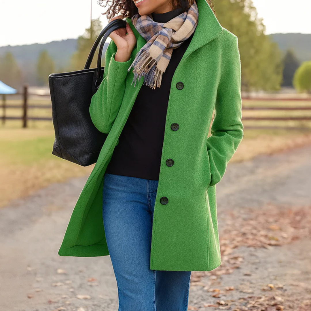 Women's Single-Breasted Coat in Light Green - front view
