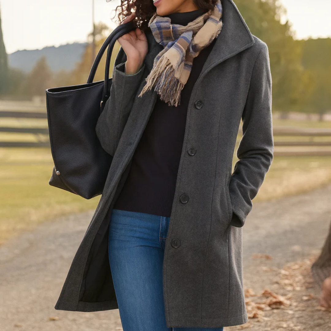 Women's Single-Breasted Coat in Grey - front view