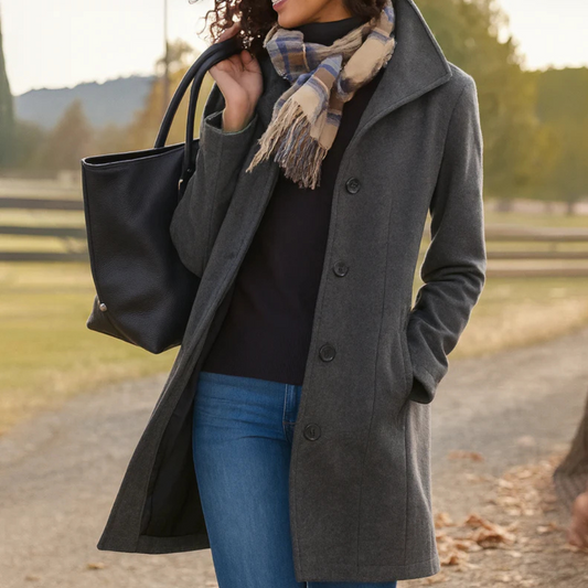 Women's Single-Breasted Coat in Grey - front view