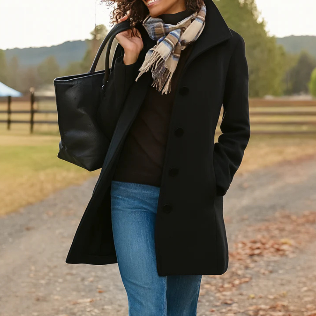 Women's Single-Breasted Coat in Black - front view