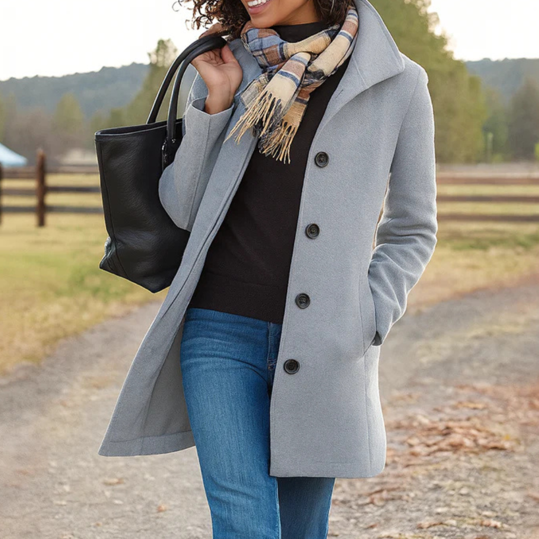 Women's Single-Breasted Coat in Silver - front view