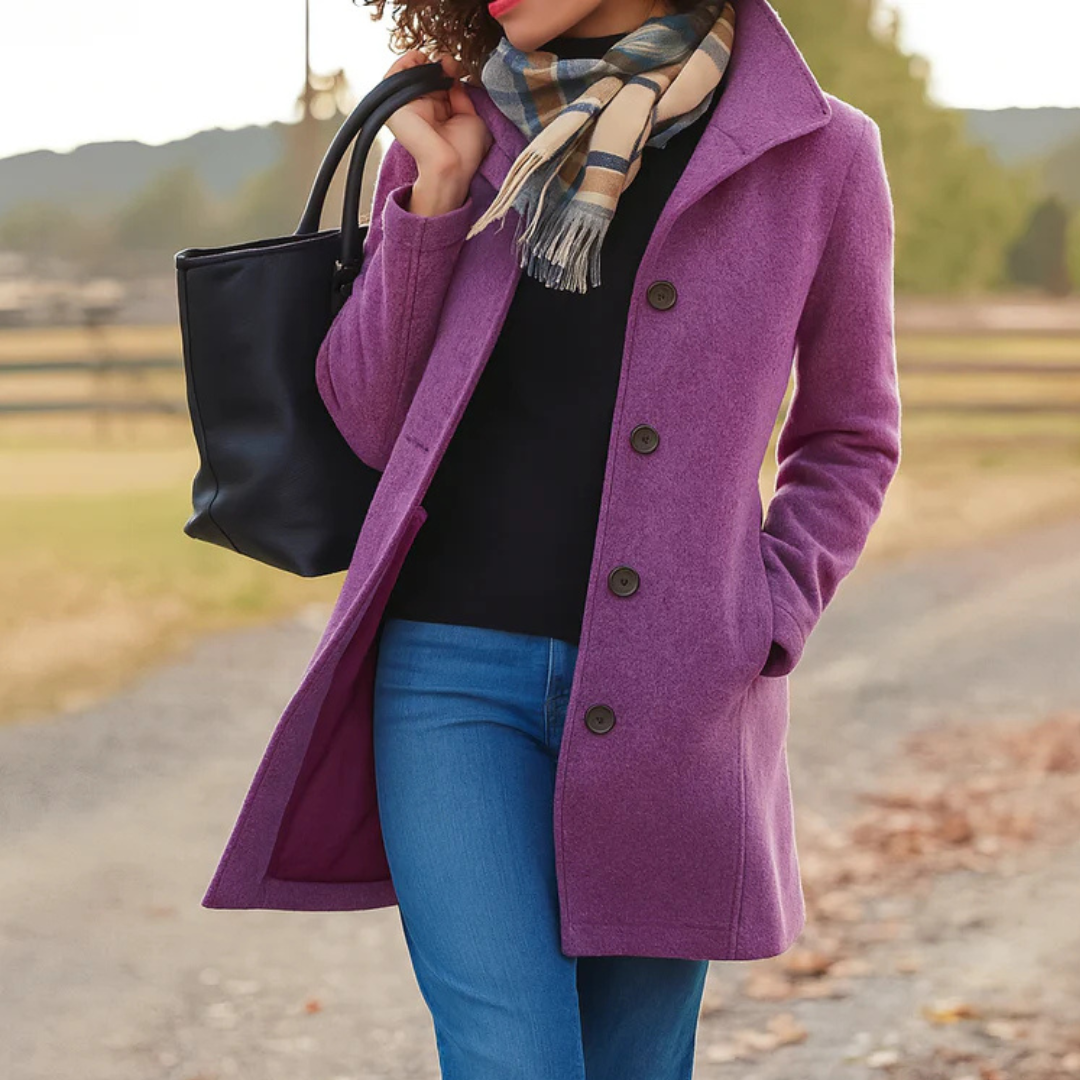 Women's Single-Breasted Coat in Purple - front view