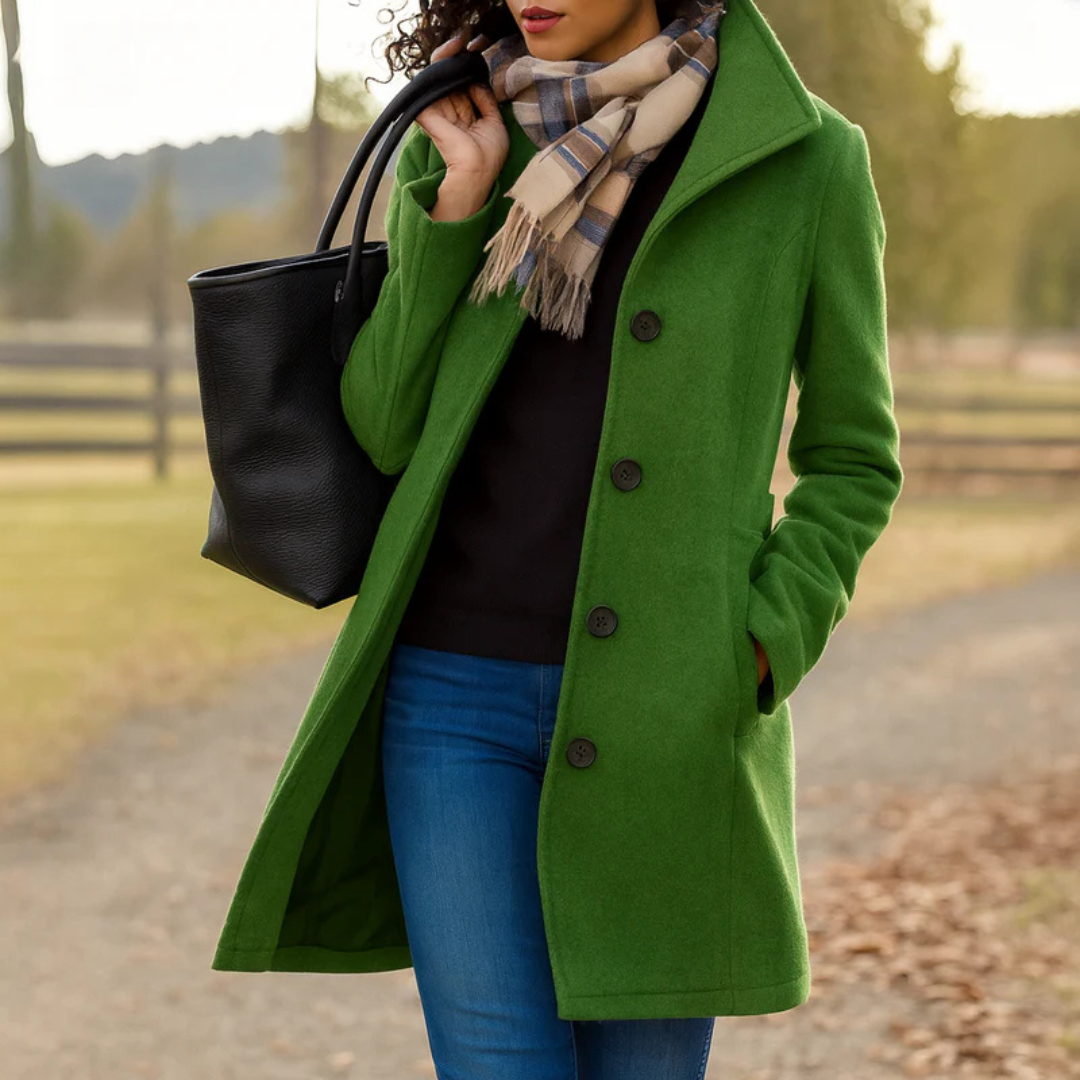 Women's Single-Breasted Coat in Green - front view