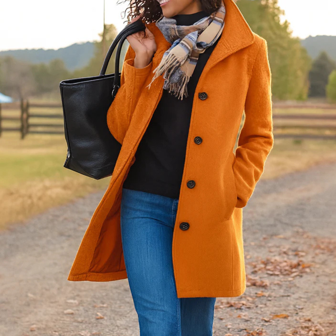 Women's Single-Breasted Coat in Orange - front view