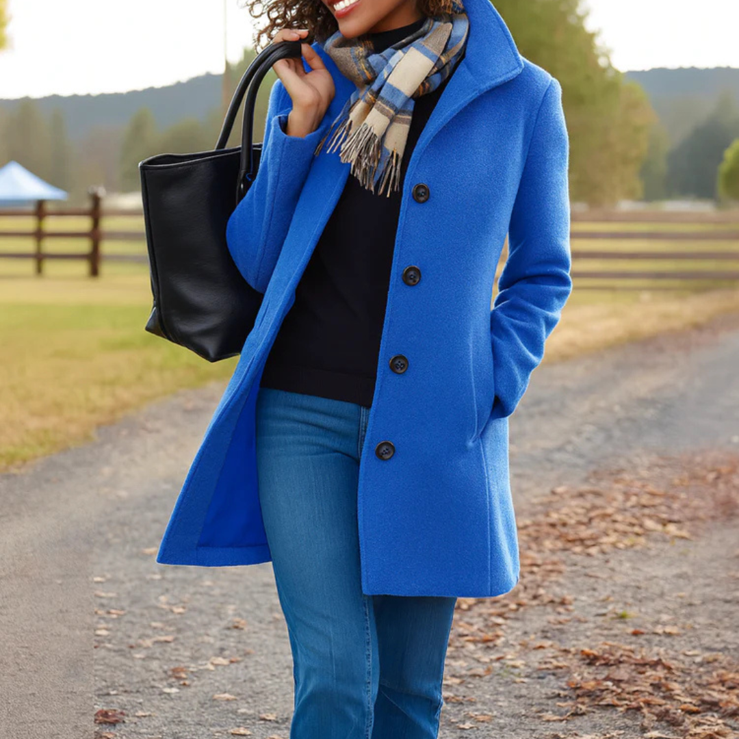 Women's Single-Breasted Coat in Blue - front view