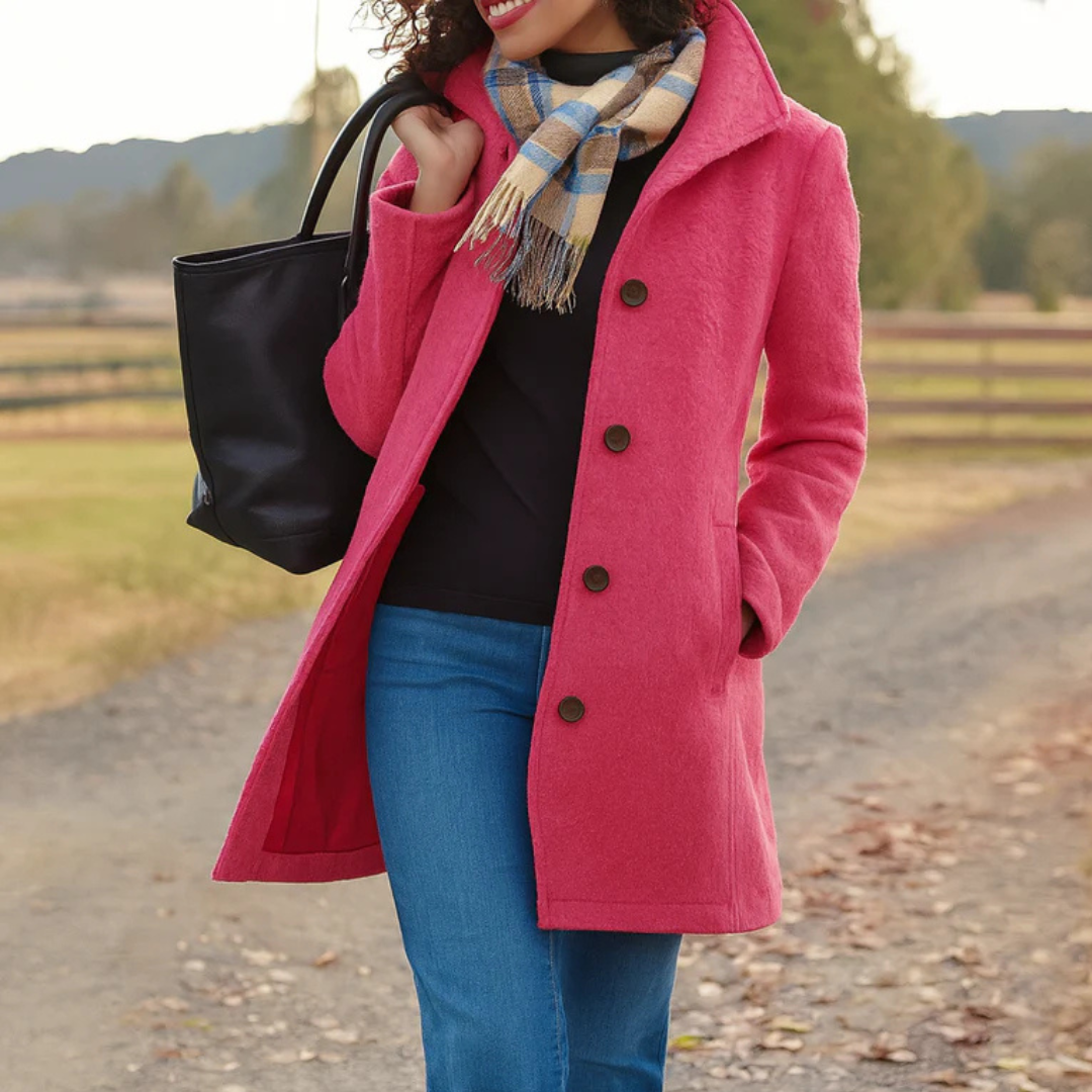 Women's Single-Breasted Coat in Pink - front view