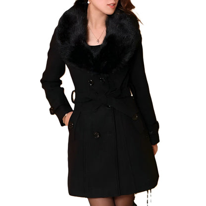 Women's Faux Fur Collar Coat in Black - front view