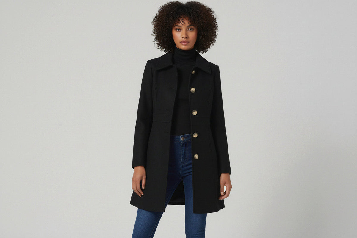 Women's Fit and Flare Coat - alternate angle showing fit and fabric detail