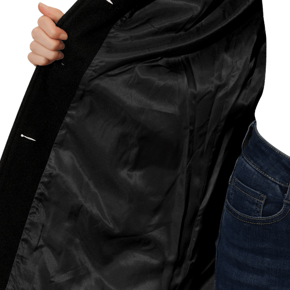 Women's Fit and Flare Coat in Black - alternate angle showing fit and fabric detail