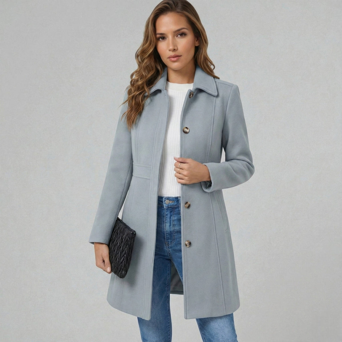Women's Fit and Flare Coat in Grey - front view