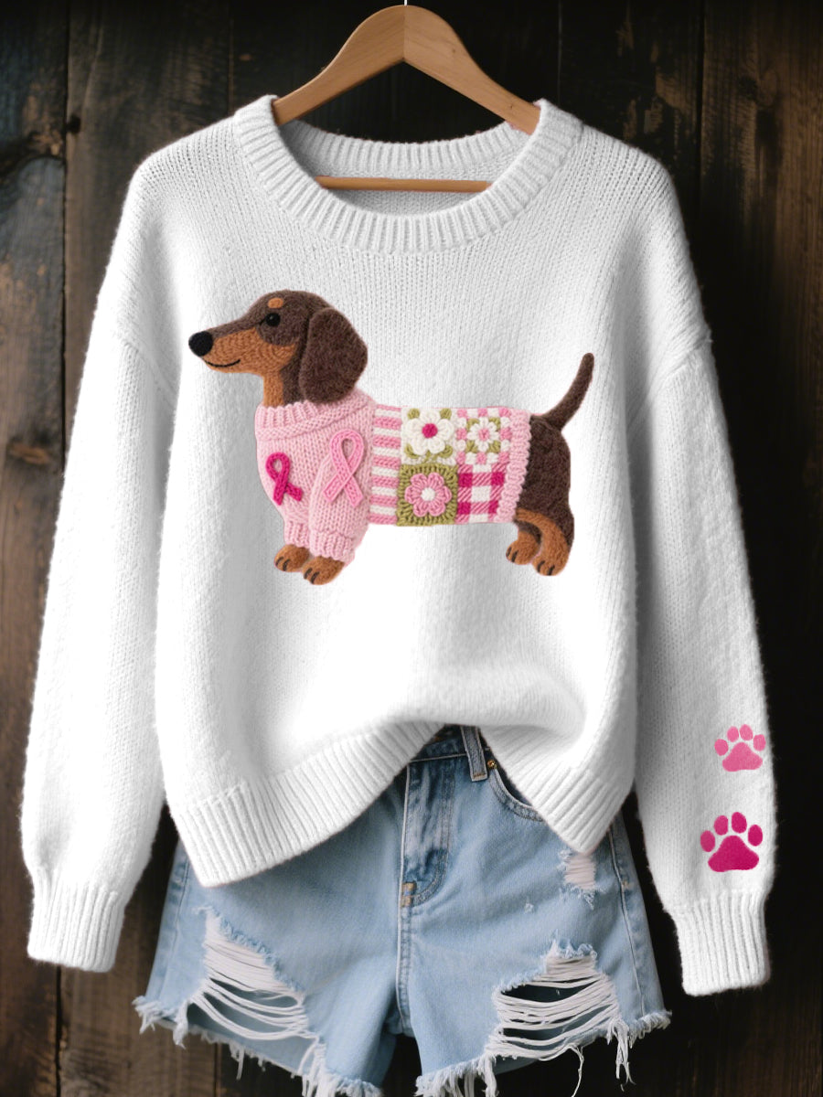 Women's Dachshund Print Sweater in White - front view