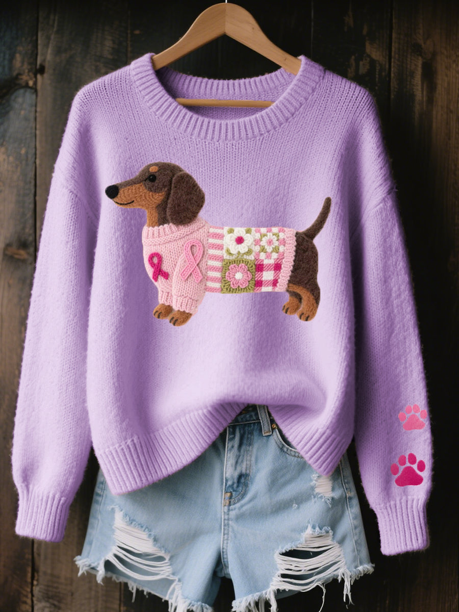 Women's Dachshund Print Sweater in Purple - front view