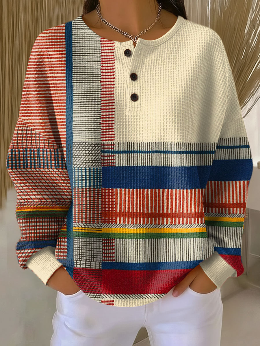 Women's Colour Block Patchwork Sweater in Style 6 - front view