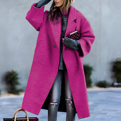 Women's Oversized Long Coat in Pink - front view