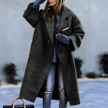 Women's Oversized Long Coat in Black - front view