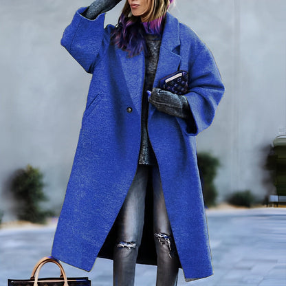 Women's Oversized Long Coat in Blue - front view