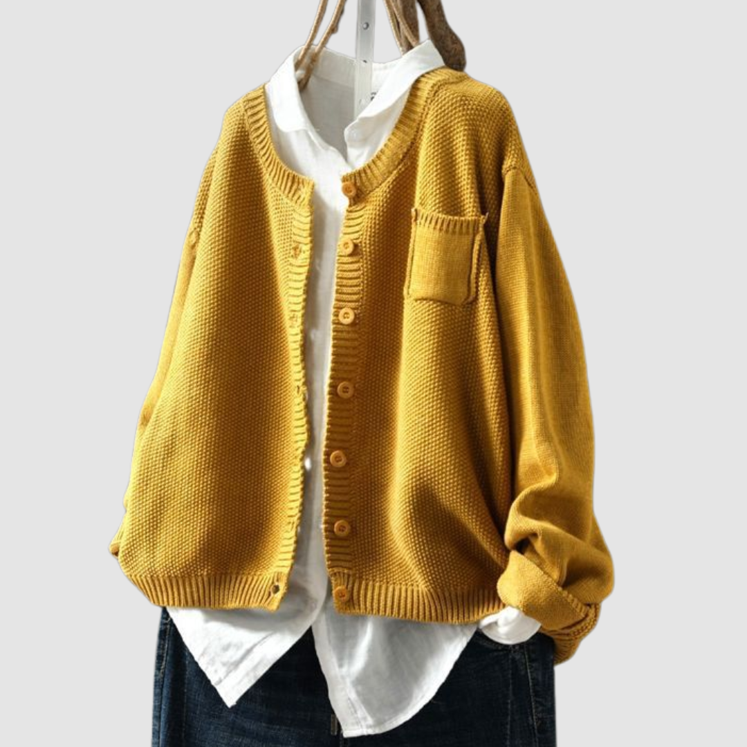 Women's Fluffy Button Cardigan in Yellow - front view