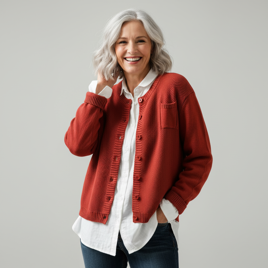 Women's Fluffy Button Cardigan in Yellow - alternate angle showing fit and fabric detail