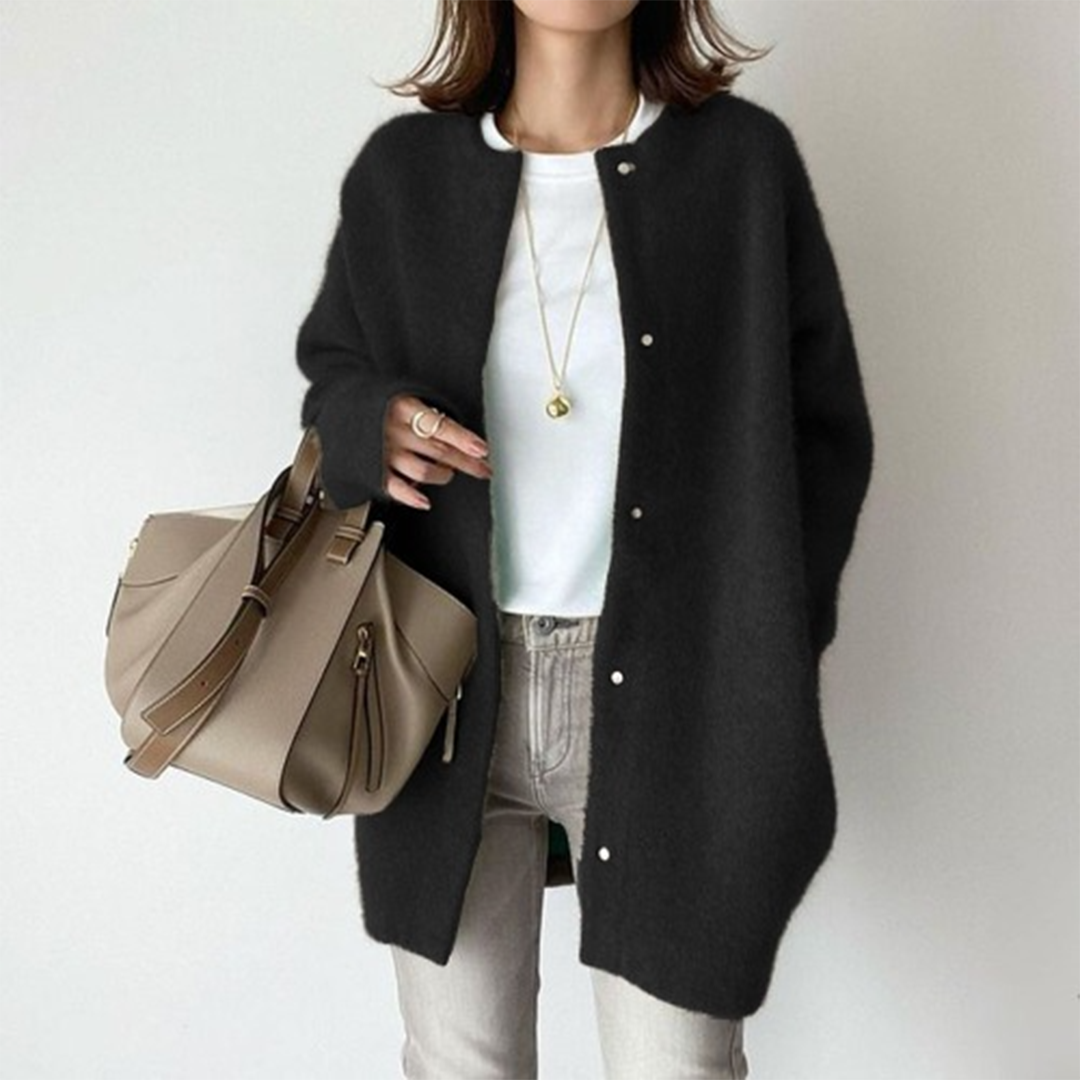Women's Longline Open Front Cardigan Coat in Black - front view