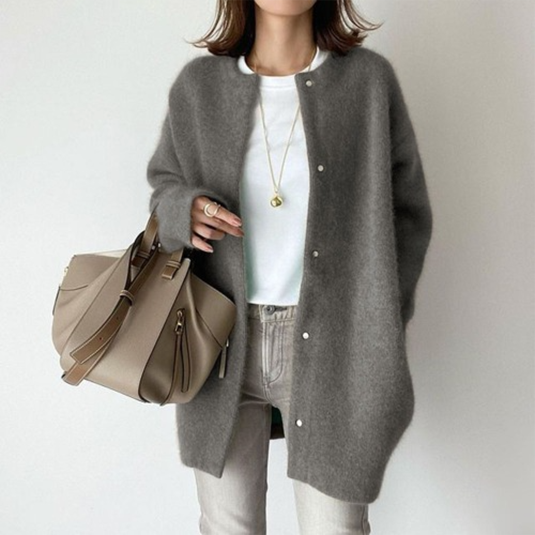 Women's Longline Open Front Cardigan Coat in Grey - front view