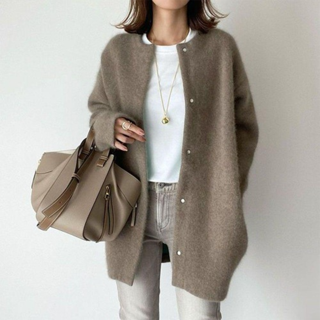 Women's Longline Open Front Cardigan Coat in Cappuccino - front view