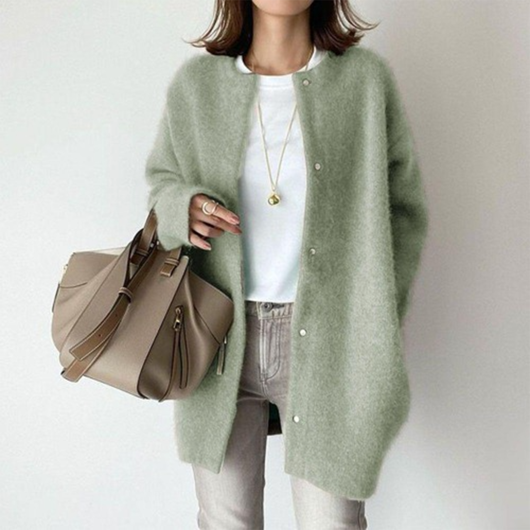 Women's Longline Open Front Cardigan Coat in Green - front view